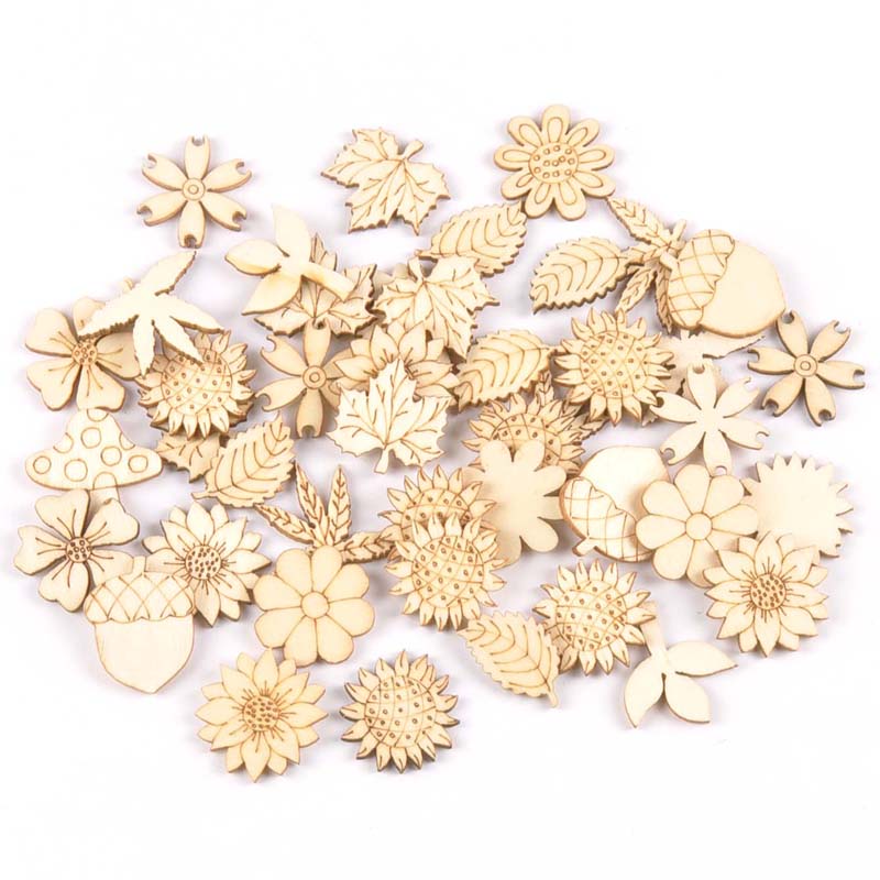 Craft Embellishment - 天然木のdiyアクセサリー、ひまわりと草、スクラップブッキングの工芸品、家の装飾のための装飾、30個、25-30mm