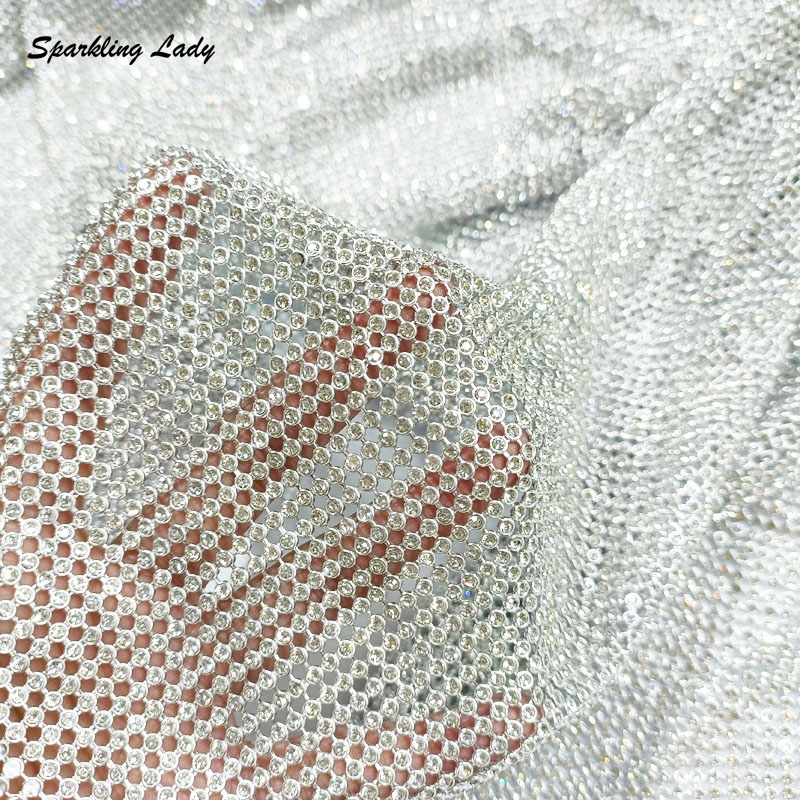 Crystal Mesh Fabric - 3MMファッションメタルラインストーン生地、キラキラ輝くアルミクリスタルメッシュ生地、女性用衣類、バッグ、イヤリング用