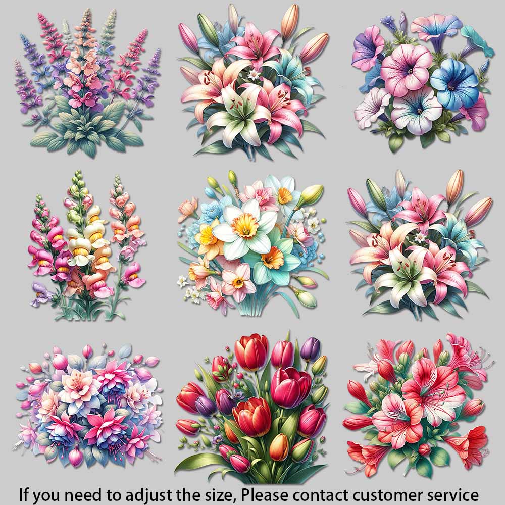 Embellishment Crafts - ヴィンテージ水彩画風花柄アイロン転写ミックスリリーチューリップフラワーヒート転写パッチ衣類DIYクラフト用