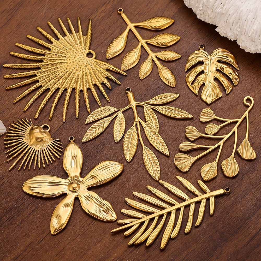 Embellishment Crafts - 5 個のステンレス鋼の大きな葉の花チャーム女性用ジュエリー作成ペンダントネックレス植物チャームコネクタクラフト用品
