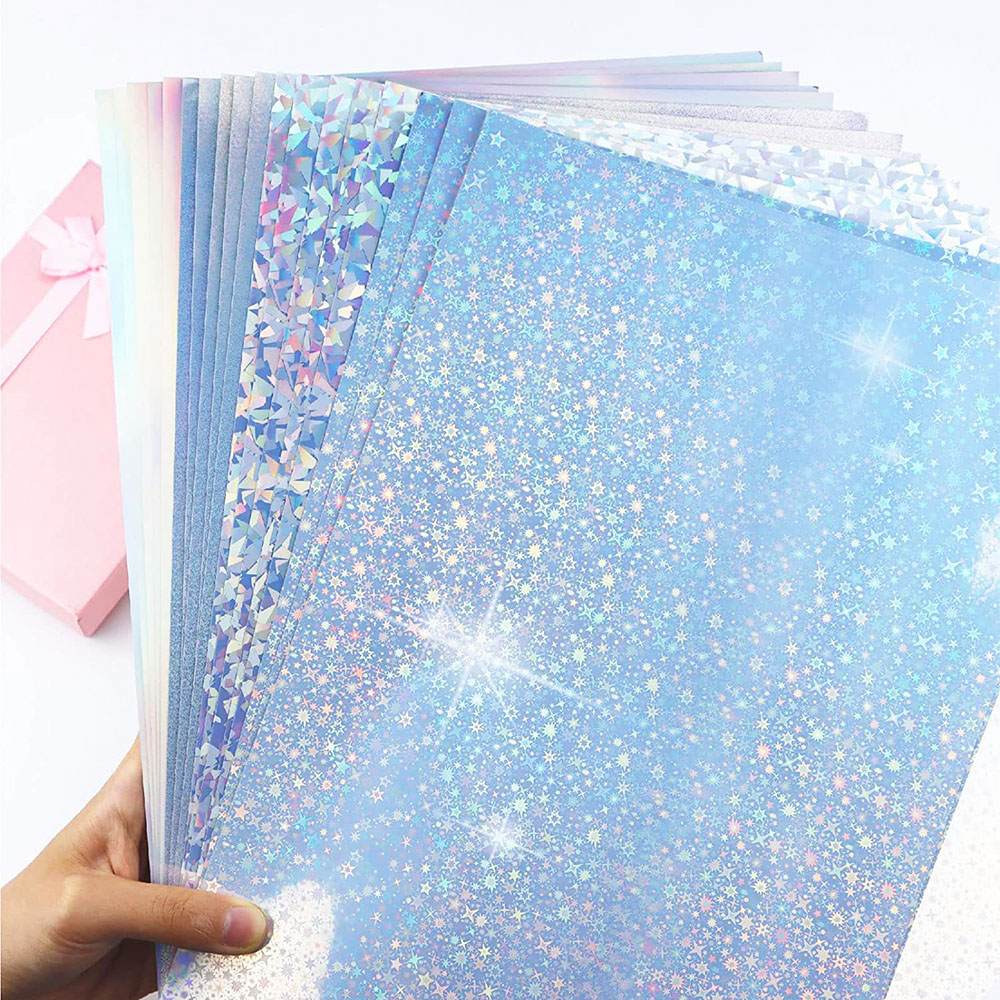 Glitter Vinyl Roll - 粘着性ホログラフィックステッカー,透明ラミネート,レインボーフィルム,簡単にカット,マルチスタイル,ギフトカードの装飾,10枚