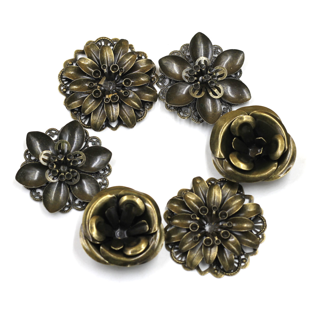 Embellishment Crafts - 6 個の装飾組み合わせ花柄フィリグリーラップ合金クラフトジュエリー DIY 検索アクセサリー