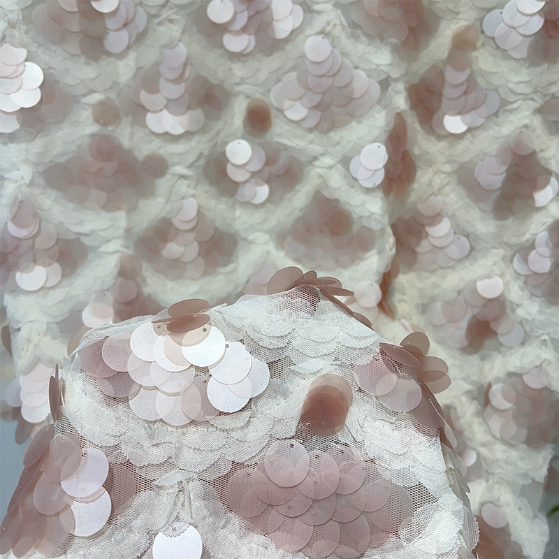 Crystal Mesh Fabric - メッシュベースクロススパンコール刺繍生地ラウンドビーズスパンコールレースメッシュ生地DIY露降りイブニングドレスパフォーマンス服