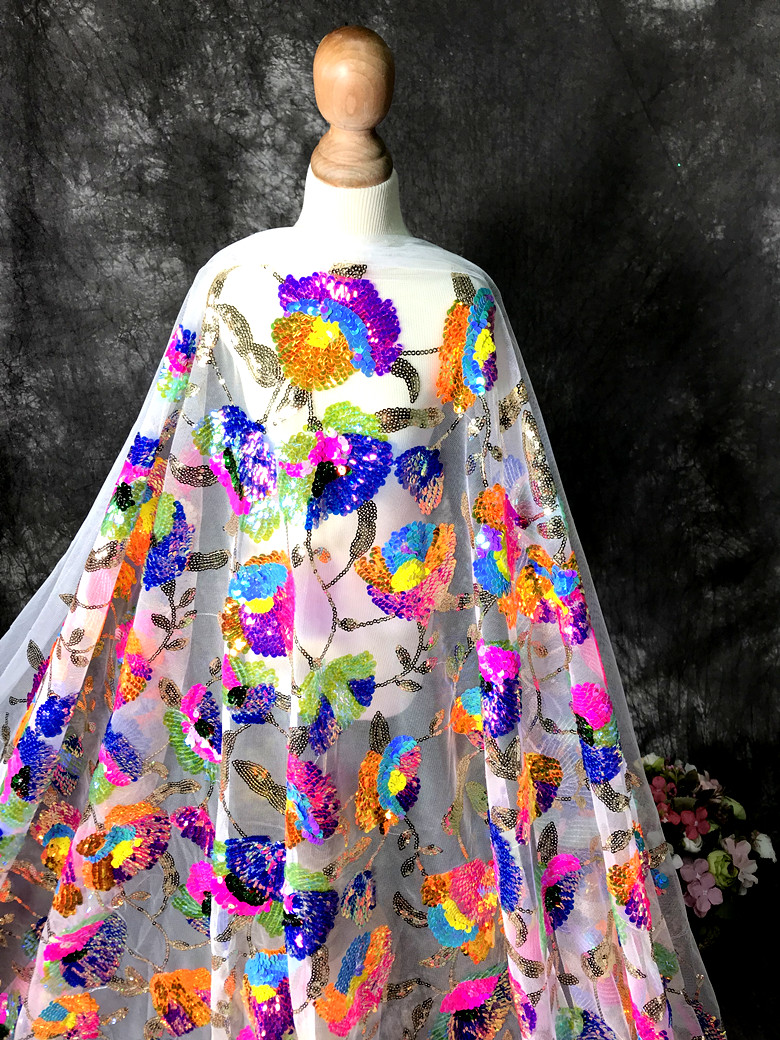 カラフルなスパンコールのついた儀式用ドレス,きらびやかなメッ - Crystal Mesh Fabric のレビューと価格