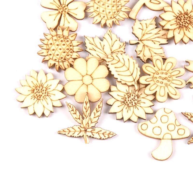 天然木のdiyアクセサリー、ひまわりと草、スクラップブッキン - Craft Embellishment のレビューと価格