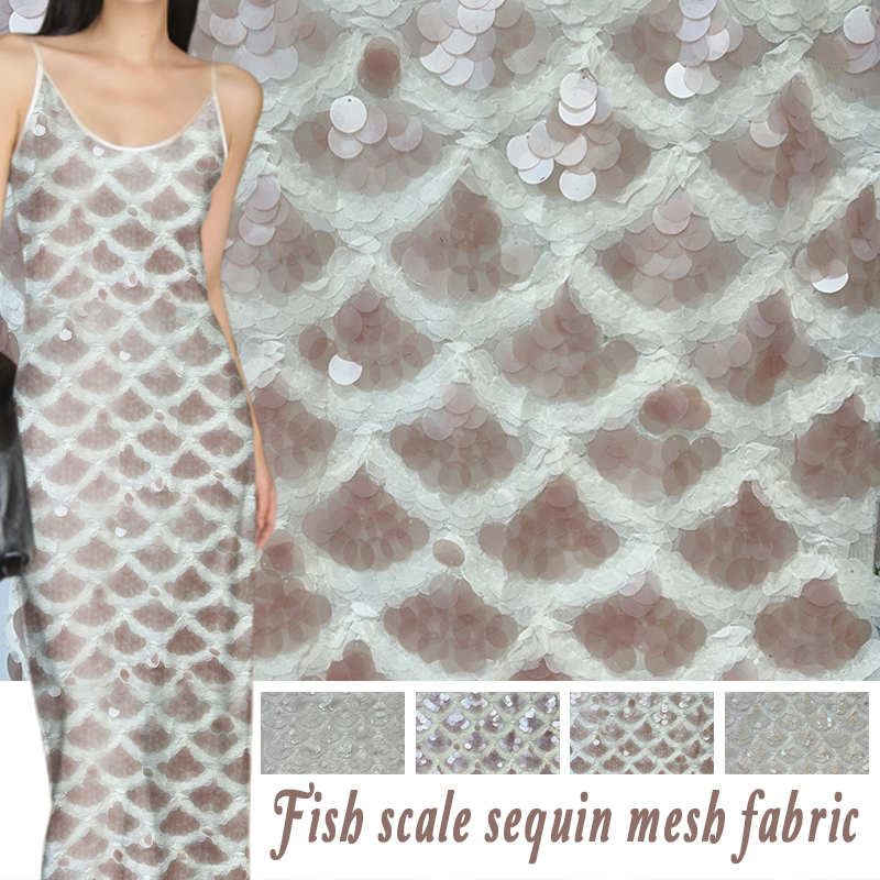 メッシュベースクロススパンコール刺繍生地ラウンドビーズスパン - Crystal Mesh Fabric のレビューと価格