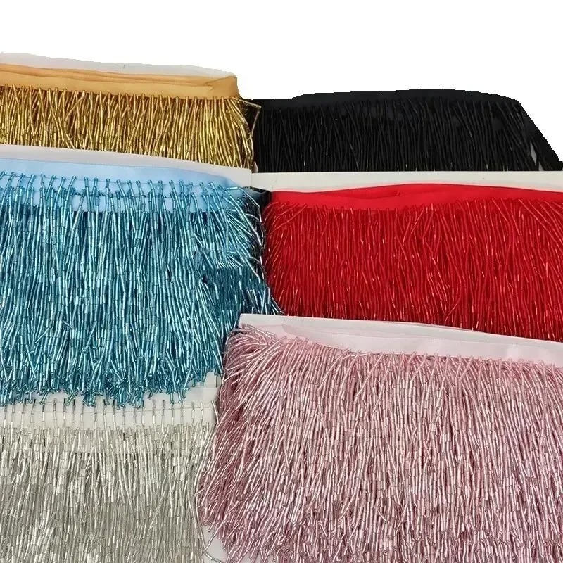 10 センチメートルシルバーレッドビーズチューブタッセルドレ - Beaded Trim Fringe のレビューと価格